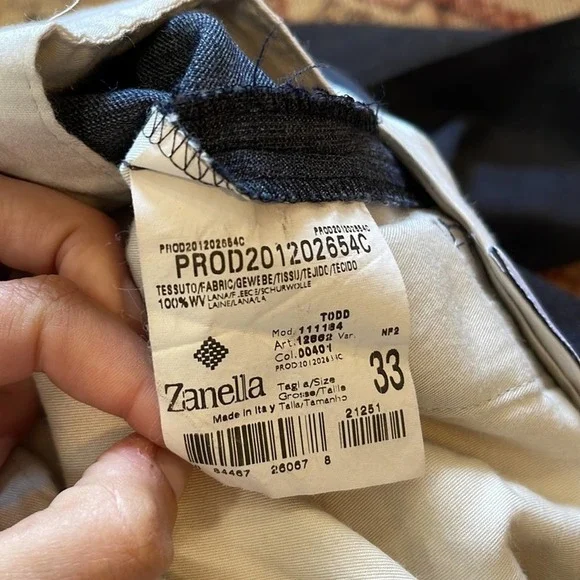 Zanella Todd Relaxed Fit Flat Front Solid Wool Dress Pants Blue size 33